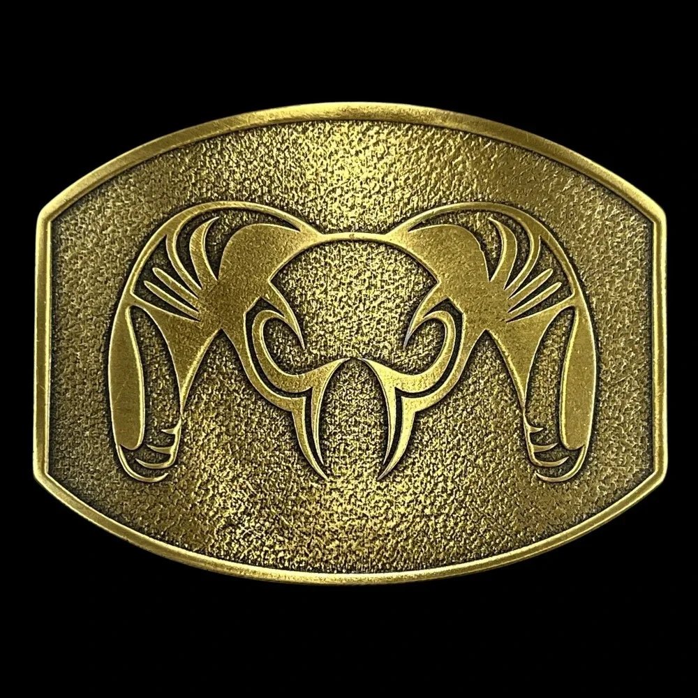 Belt Buckle Tribal Ram Horn Design Unbranded Gold Tone Textured Oval Hardware